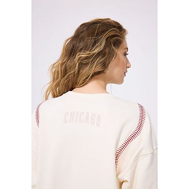 Women's Terez Cream Chicago Cubs Baseball Stitch Pullover Sweatshirt