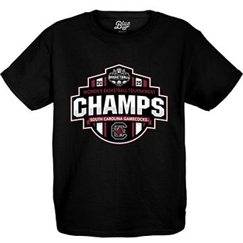 Youth Blue 84 Black South Carolina Gamecocks 2025 SEC Women's Basketball Conference Tournament Champions Locker Room T-Shirt