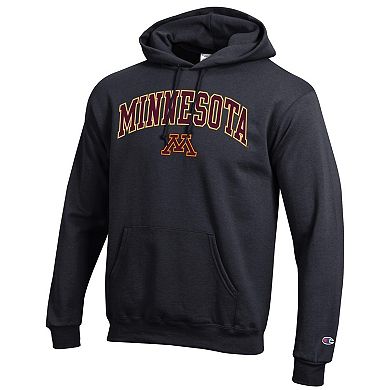Men's Champion Black Minnesota Golden Gophers Arched Logo Fleece Pullover Hoodie