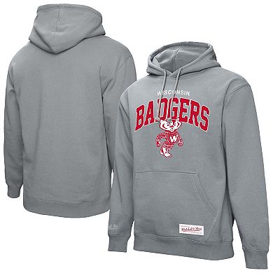 Men's Mitchell & Ness Heather Gray Wisconsin Badgers Classic Arch Pullover Hoodie