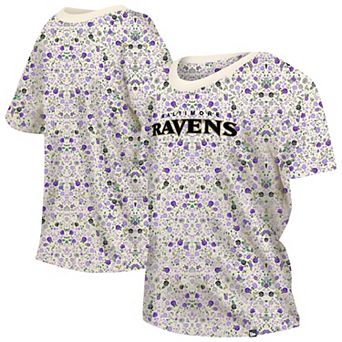 Women's New Era Cream Baltimore Ravens Glam Game Floral T-Shirt