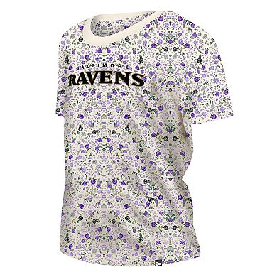 Women's New Era Cream Baltimore Ravens Glam Game Floral T-Shirt