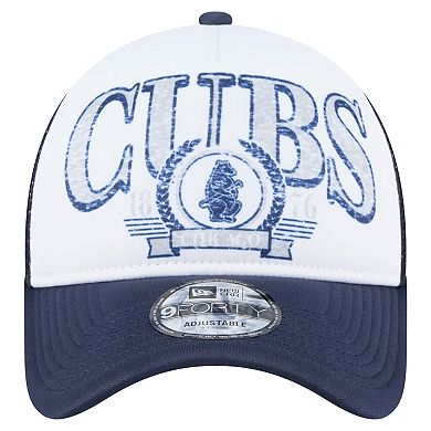 Men's New Era White/Navy Chicago Cubs Trucker A-Frame 9FORTY Adjustable Hat