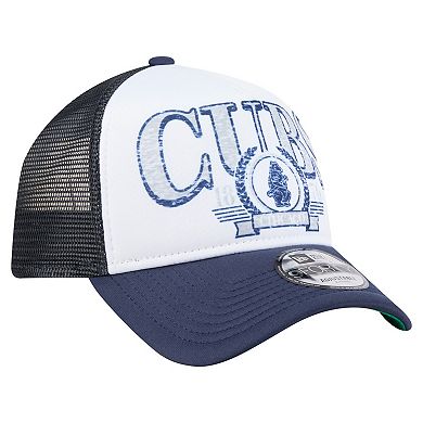Men's New Era White/Navy Chicago Cubs Trucker A-Frame 9FORTY Adjustable Hat