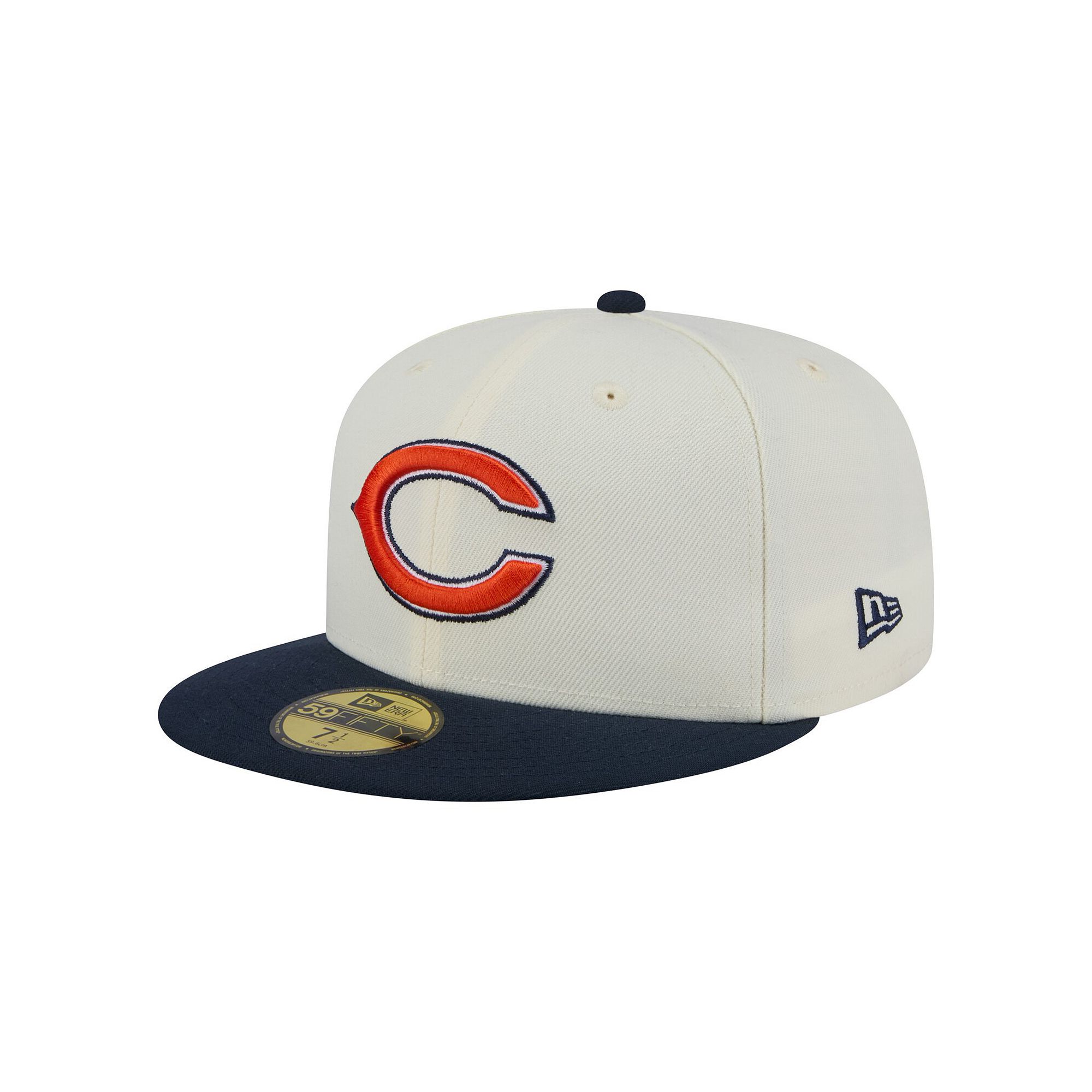 Mens New Era  White/Navy Chicago Bears Main 59FIFTY Fitted Hat, Size: 7 7/