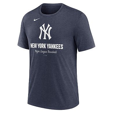 Men's Nike Heather Navy New York Yankees Logo Tri-Blend T-Shirt
