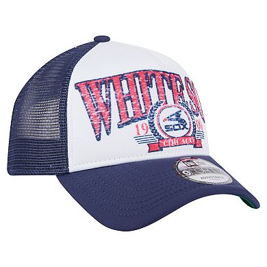Men's New Era Navy Chicago White Sox Distressed 9FORTY A-Frame Adjustable Trucker Hat