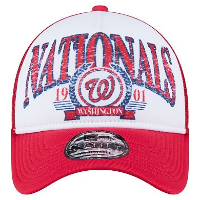 Men's New Era Red Washington Nationals Distressed 9FORTY A-Frame Adjustable Trucker Hat