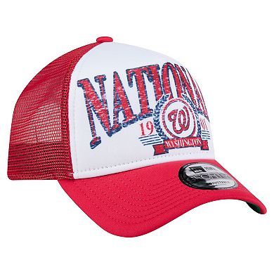 Men's New Era Red Washington Nationals Distressed 9FORTY A-Frame Adjustable Trucker Hat