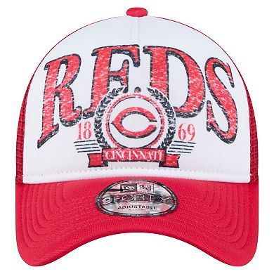 Men's New Era Red Cincinnati Reds Distressed 9FORTY A-Frame Adjustable Trucker Hat