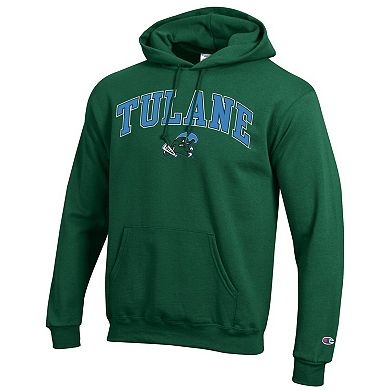Men's Champion Green Tulane Green Wave Arch Over Logo Pullover Hoodie