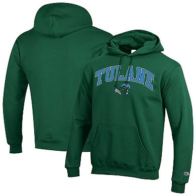 Men's Champion Green Tulane Green Wave Arch Over Logo Pullover Hoodie