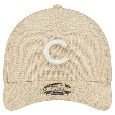 Men's New Era Beige Chicago Cubs Cotton Weave M-Crown A-Frame 9FORTY Adjustable Hat