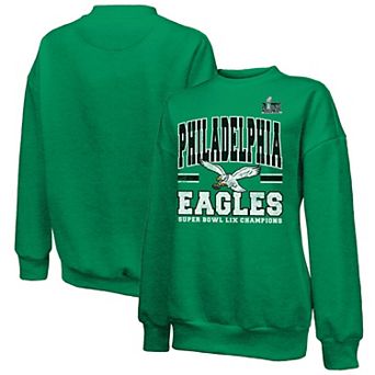 Women's Majestic Threads Kelly Green Philadelphia Eagles Super Bowl LIX Champions Big Chalk Stripe Retro Tri-Blend Fleece Sweatshirt