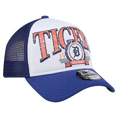 Men's New Era Navy Detroit Tigers Distressed 9FORTY A-Frame Adjustable Trucker Hat