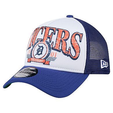 Men's New Era Navy Detroit Tigers Distressed 9FORTY A-Frame Adjustable Trucker Hat