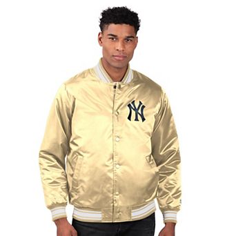 Men's Starter Tan New York Yankees Locker Room Satin Full-Snap Varsity Jacket