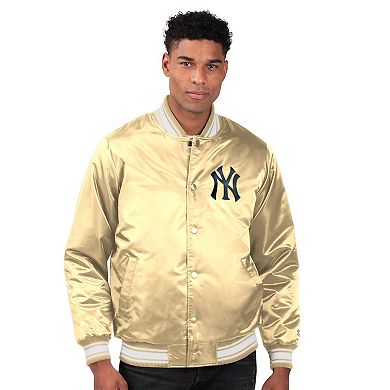 Men's Starter Tan New York Yankees Locker Room Satin Full-Snap Varsity Jacket