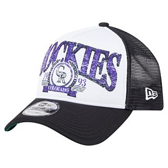 Men's New Era Black Colorado Rockies Distressed 9FORTY A-Frame Adjustable Trucker Hat
