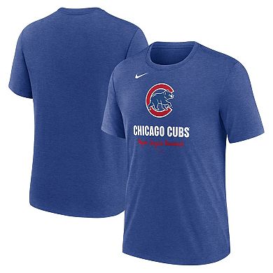 Men's Nike Heather Royal Chicago Cubs Logo Tri-Blend T-Shirt