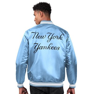 Men's Starter Light Blue New York Yankees Locker Room Satin Full-Snap Varsity Jacket