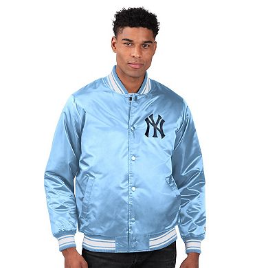 Men's Starter Light Blue New York Yankees Locker Room Satin Full-Snap Varsity Jacket