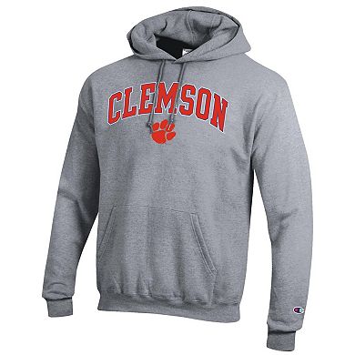 Men's Champion Heather Gray Clemson Tigers Arched Logo Fleece Pullover Hoodie