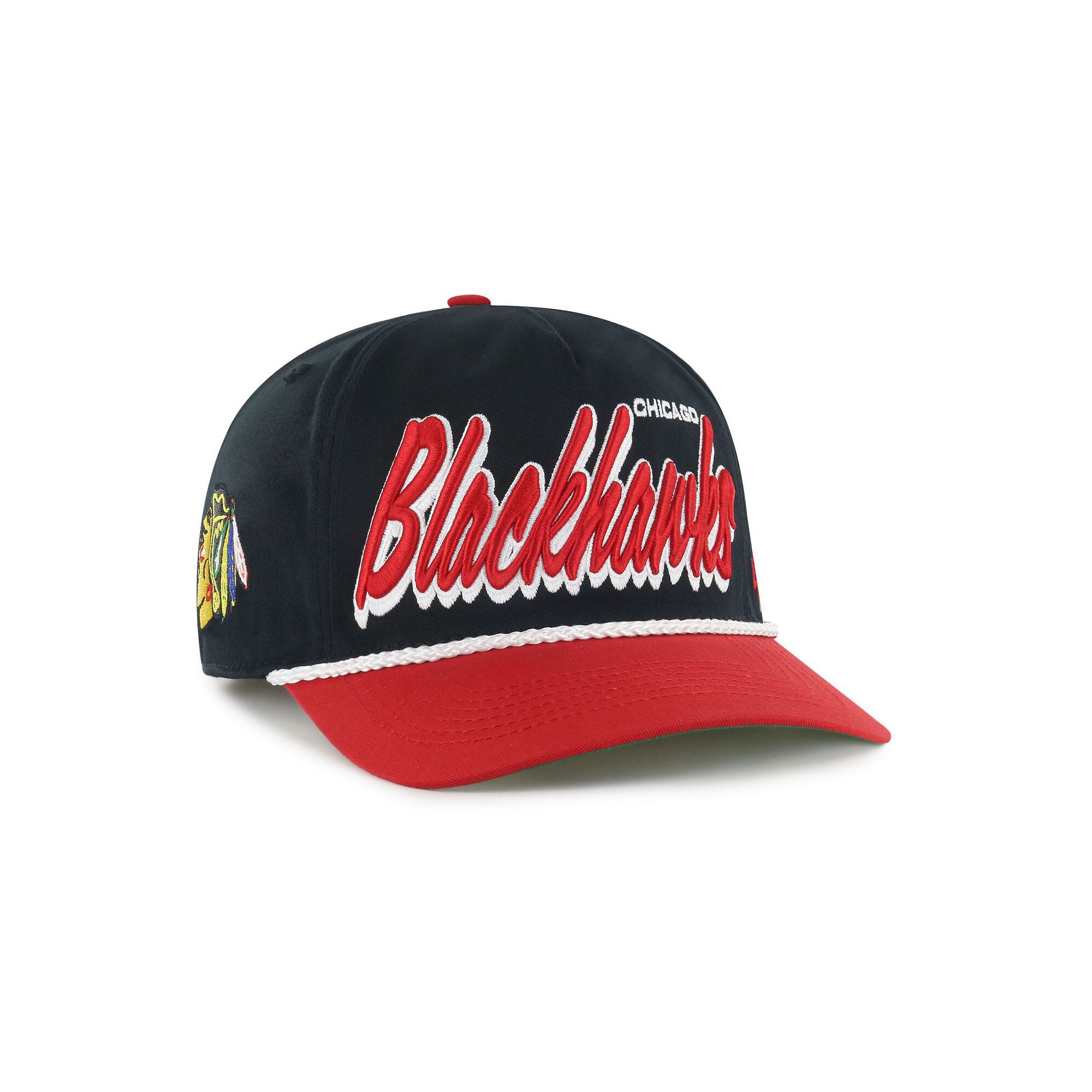 Mens 47 Black/Red Chicago Blackhawks Dropshadow Rope Hitch Adjustable Hat