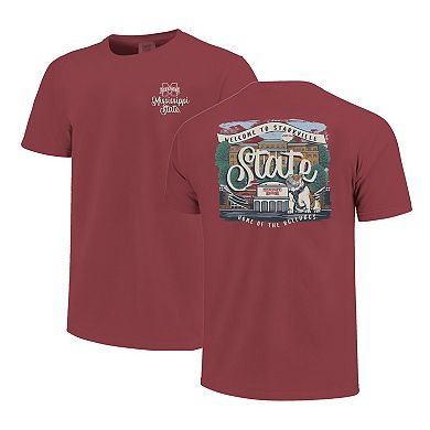 Women's Maroon Mississippi State Bulldogs Comfort Colors Campus Scene Drawing Script T-Shirt