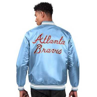 Men's Starter Light Blue Atlanta Braves Locker Room Satin Full-Snap Varsity Jacket