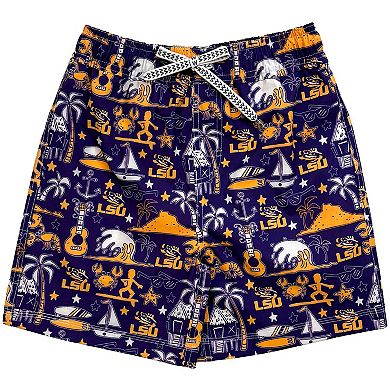 Youth Wes & Willy Purple LSU Tigers Luau Swim Trunks