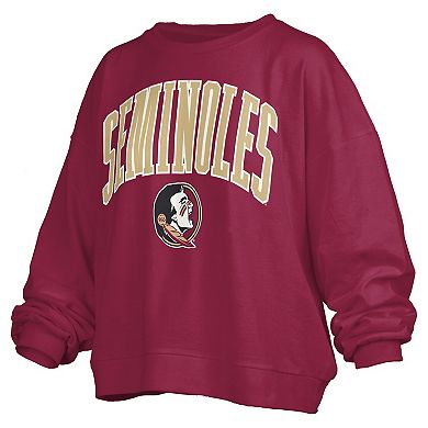 Women's Pressbox Garnet Florida State Seminoles Janise Arch Over Logo Waist Length Oversized Pullover Sweatshirt