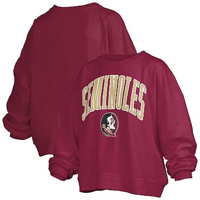 Women's Pressbox Garnet Florida State Seminoles Janise Arch Over Logo Waist Length Oversized Pullover Sweatshirt