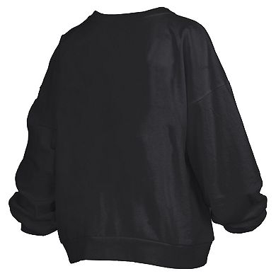 Women's Pressbox Black Georgia Bulldogs Janise Arch Over Logo Waist Length Oversized Pullover Sweatshirt