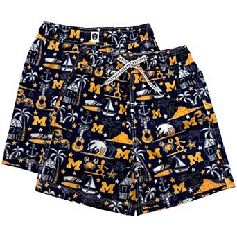 Youth Wes & Willy Navy Michigan Wolverines Luau Swim Trunks