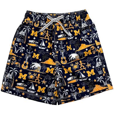 Youth Wes & Willy Navy Michigan Wolverines Luau Swim Trunks