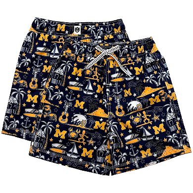 Youth Wes & Willy Navy Michigan Wolverines Luau Swim Trunks