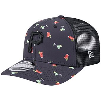 Men's New Era Black Pittsburgh Pirates Adventure Drinks Pattern 9SEVENTY Stretch-Snap Hat