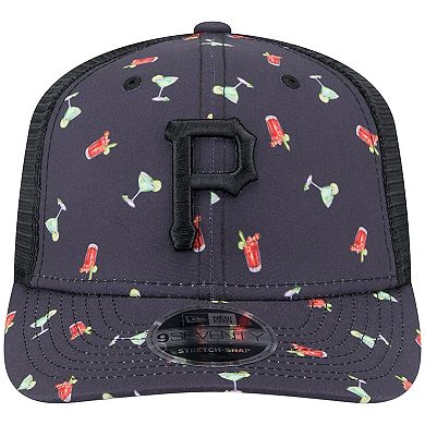Men's New Era Black Pittsburgh Pirates Adventure Drinks Pattern 9SEVENTY Stretch-Snap Hat