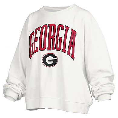 Women's Pressbox White Georgia Bulldogs Janise Arch Over Logo Waist Length Oversized Pullover Sweatshirt