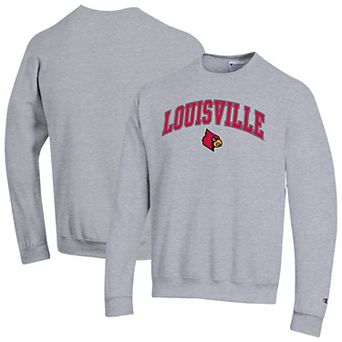 Men's Champion Heather Gray Louisville Cardinals Arch Over Logo Pullover Sweatshirt