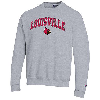 Men's Champion Heather Gray Louisville Cardinals Arch Over Logo Pullover Sweatshirt