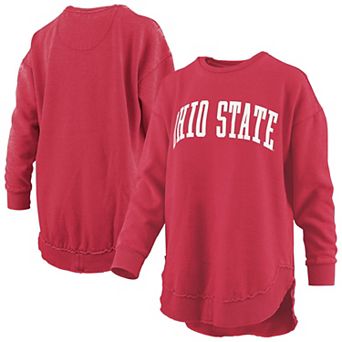 Women's Pressbox Scarlet Ohio State Buckeyes Melange Poncho Vintage Fleece Long Sleeve Pullover Sweatshirt