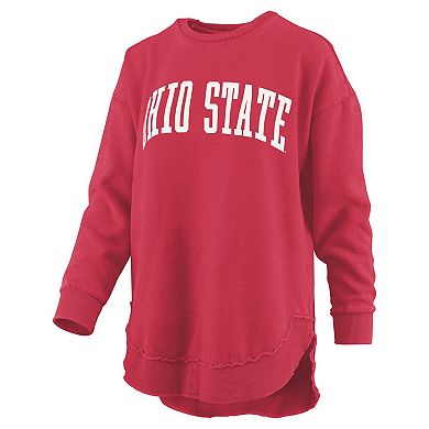 Women's Pressbox Scarlet Ohio State Buckeyes Melange Poncho Vintage Fleece Long Sleeve Pullover Sweatshirt