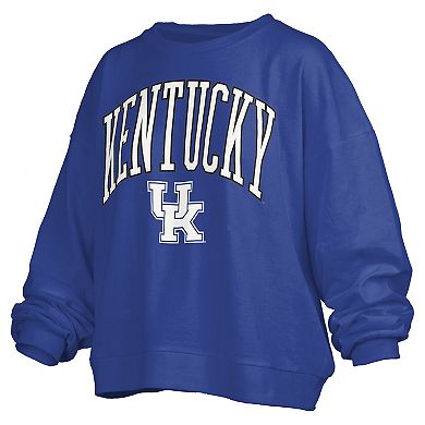 Women's Pressbox Royal Kentucky Wildcats Janise Arch Over Logo Waist Length Oversized Pullover Sweatshirt