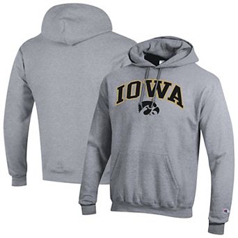 Men's Champion Heather Gray Iowa Hawkeyes Arched Logo Fleece Pullover Hoodie