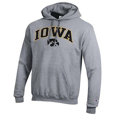 Men's Champion Heather Gray Iowa Hawkeyes Arched Logo Fleece Pullover Hoodie
