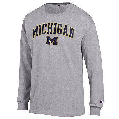 Men's Champion Heather Gray Michigan Wolverines Arch Over Logo Long Sleeve T-Shirt