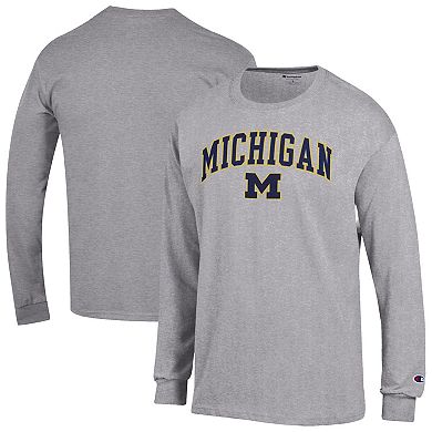 Men's Champion Heather Gray Michigan Wolverines Arch Over Logo Long Sleeve T-Shirt