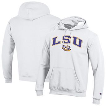 Men's Champion White LSU Tigers Arch Over Logo Pullover Hoodie